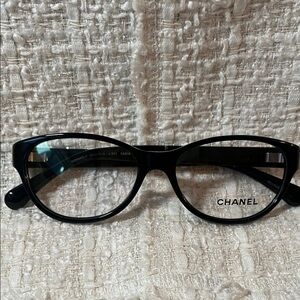 Authentic CHANEL Elegant Black Glasses with leather on temples 3309-q-a c. 501